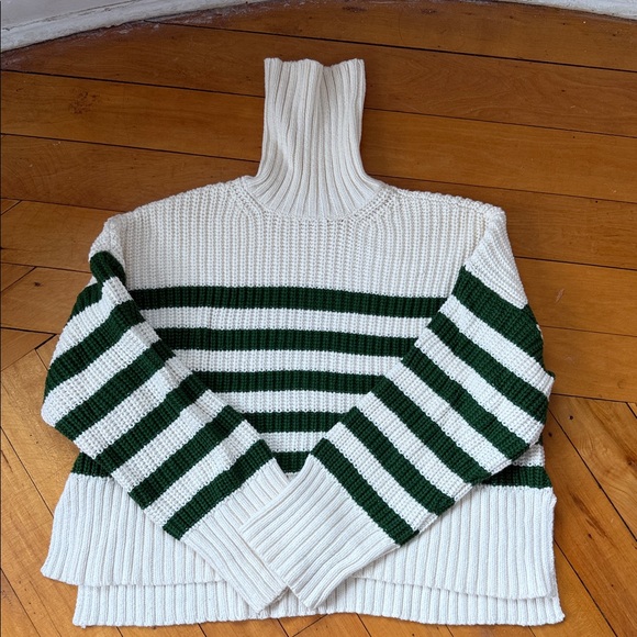 Madewell Sweaters - Madewell Striped Turtleneck Sweater - Cream and Green